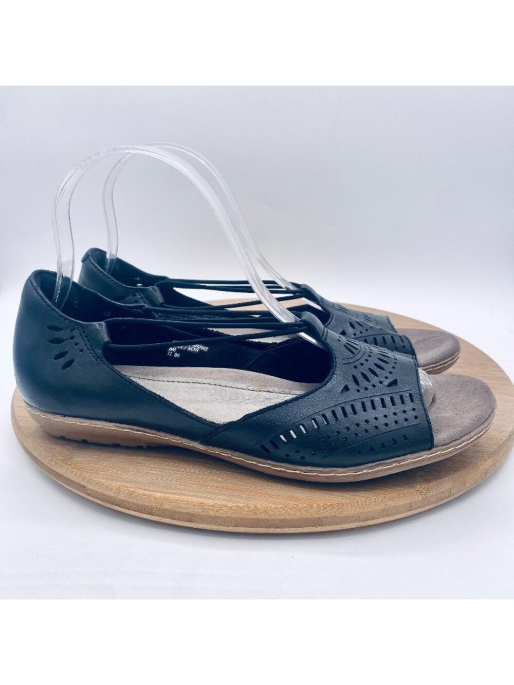 Earth Sandals Womens 8 Black Leather Comfort Camellia Sporty Flats Peep